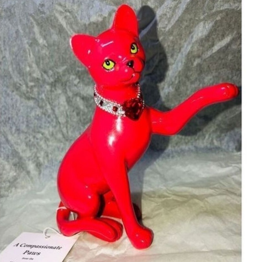 The Hamilton Collection 1pc  Figurine Cat  Purr Fect 2x5”. Red